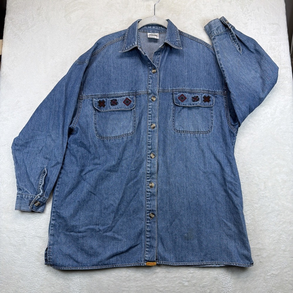 Vintage Jordache Denim Button Front Embroidered Shirt Women's M Western